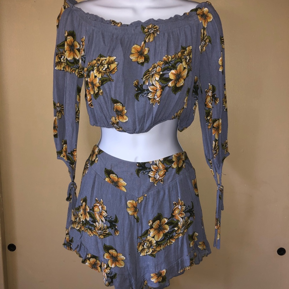 Blue and yellow floral Two piece set short set